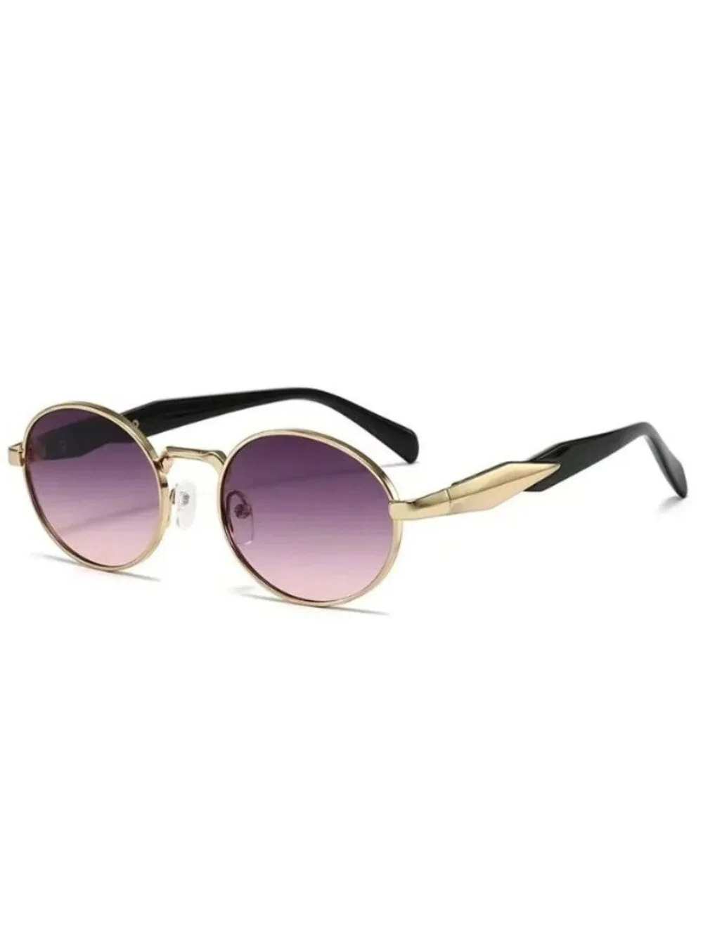 Oval Gold Metal Frame Sunglasses Purple Gradient Lenses Retro Vintage Black Arms
